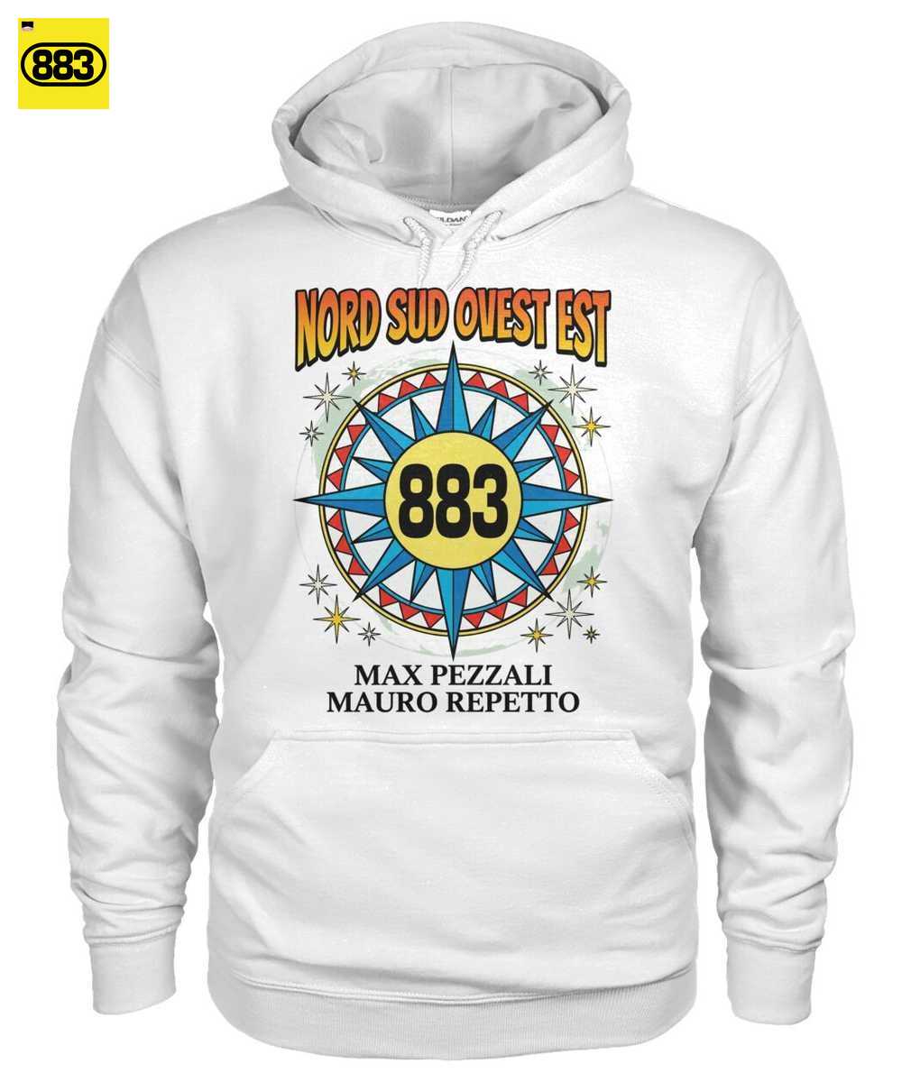 883 Merch: Nord Sud Ovest Est la Cult T-shirt - Max Pezzali Vintage Style - immagine 2