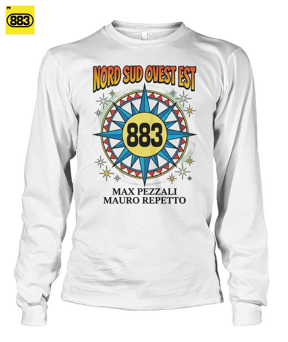 883 Merch: Nord Sud Ovest Est la Cult T-shirt - Max Pezzali Vintage Style - immagine 4