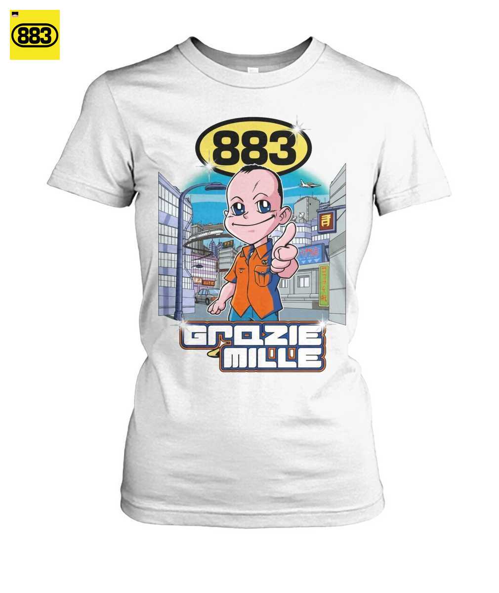 883 Merch: T-shirt Grazie Mille Stile Manga Fan Art - Tributo Nostalgico Anni '90 - immagine 3