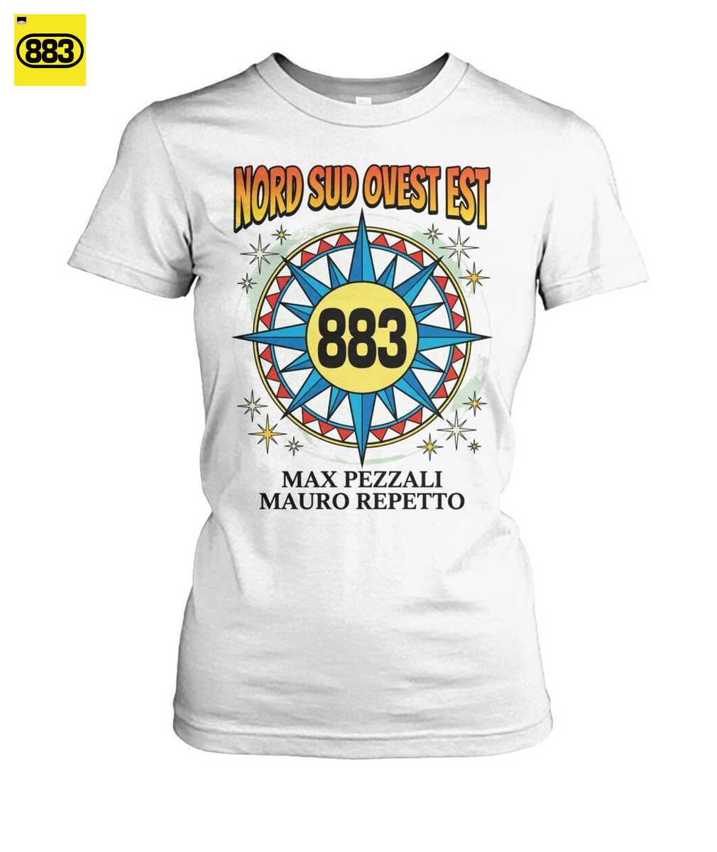 883 Merch: Nord Sud Ovest Est la Cult T-shirt - Max Pezzali Vintage Style - immagine 3