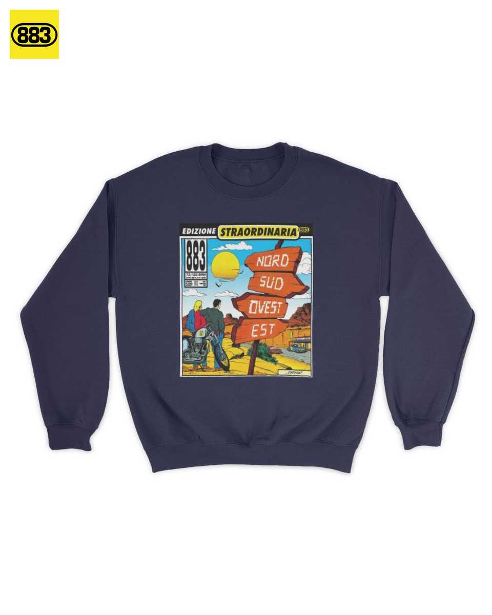 T-shirt Merch: 883 Nord Sud Ovest Est Fumetto Vintage - Max Pezzali Fan Shop - immagine 3