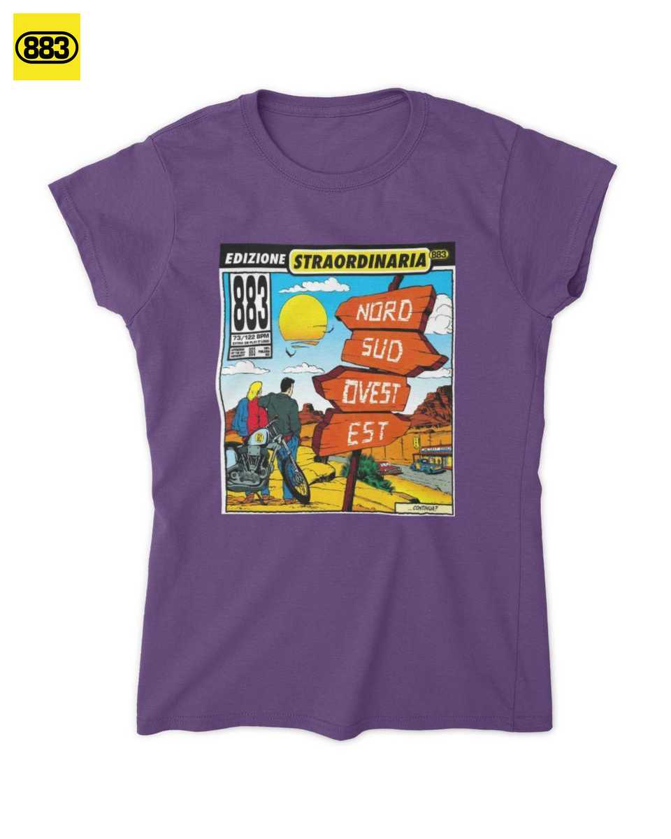 T-shirt Merch: 883 Nord Sud Ovest Est Fumetto Vintage - Max Pezzali Fan Shop - immagine 4